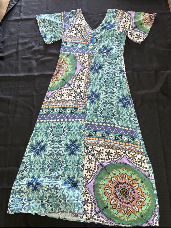 Zinzane Dresses & Skirts - Bohemian Teal & Multi Maxi Dress with V-Neck